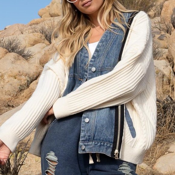 Oversized Denim Button Down Spliced Jacket - Picture 3 of 9